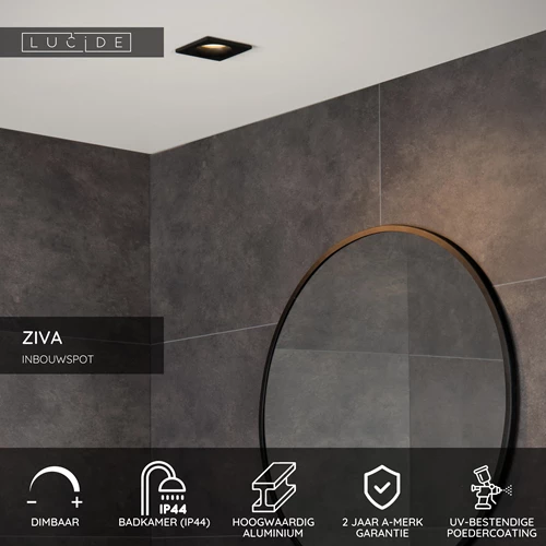 Lucide ZIVA - Inbouwspot Badkamer - 1xGU10 - IP44 - Zwart - USP